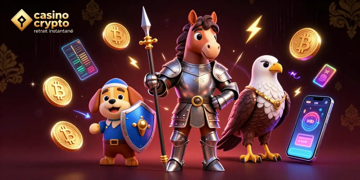 Experience quick transactions at casino crypto retrait instantané with vibrant 3D knights and crypto elements.