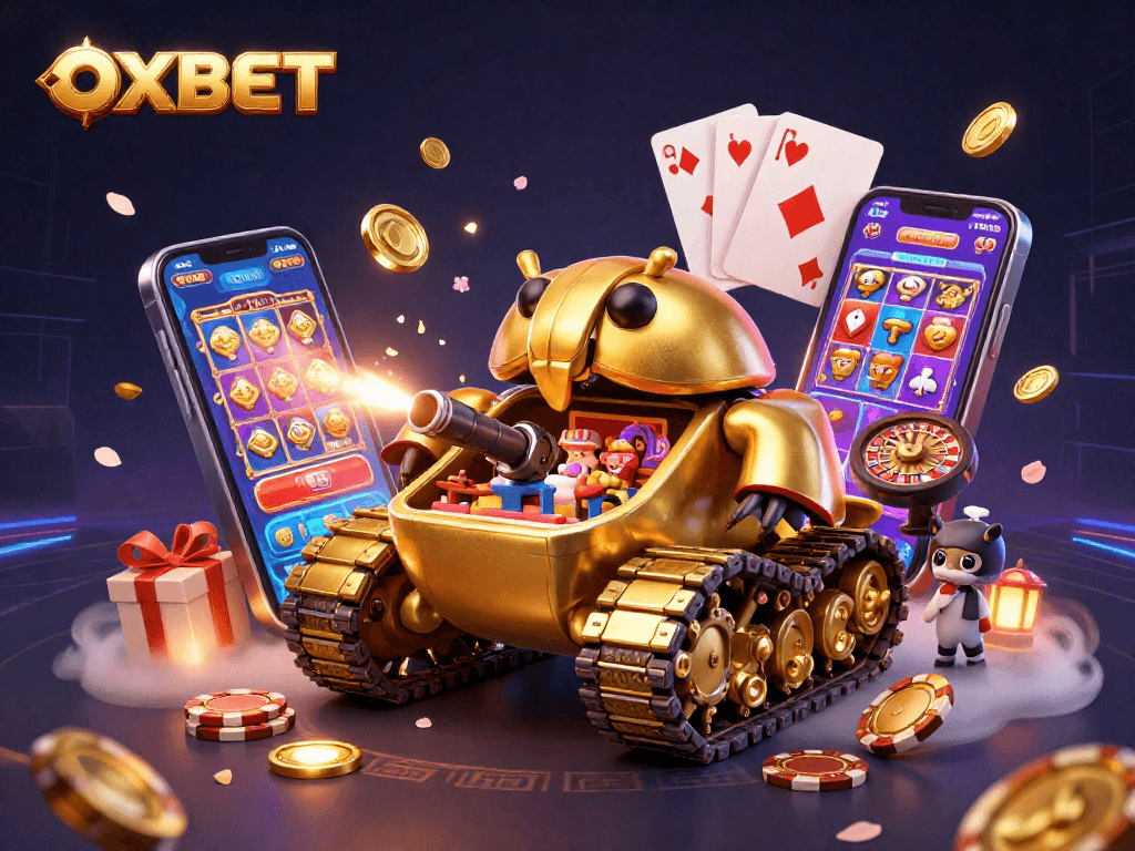 Experience excitement with OXBET in this vibrant 3D casino-themed illustration.