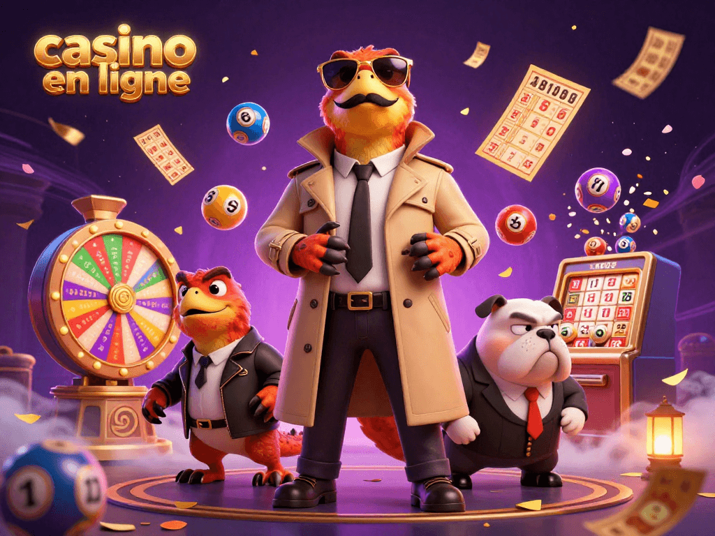Jouez au casino en ligne avec des raptors déguisés et une ambiance colorée.