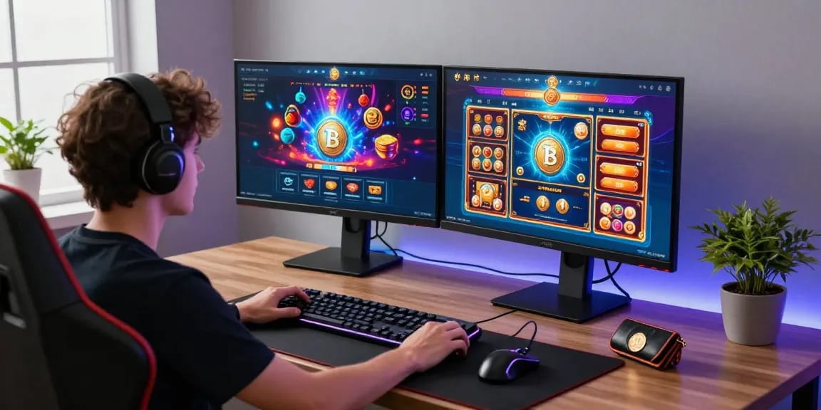 Expérience de jeu immersive dans un crypto casino sans KYC avec interface colorée et ambiance moderne.