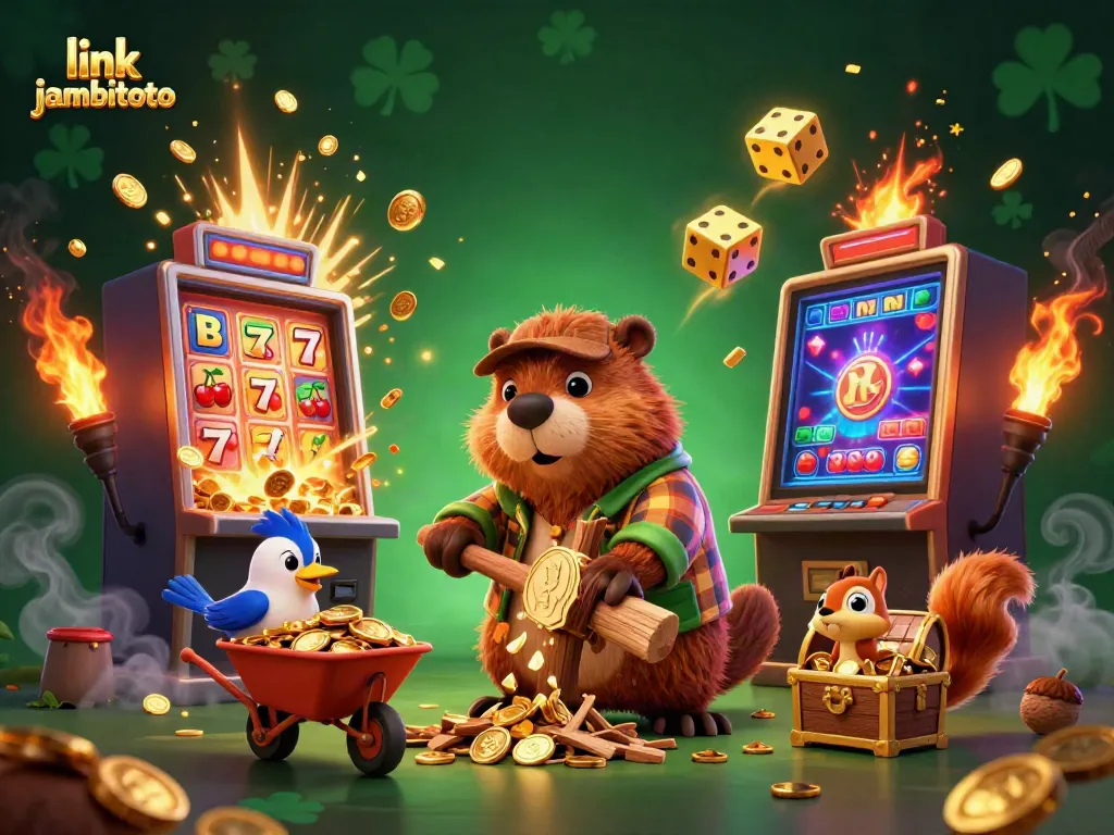 Experience thrill with link jambitoto as 3D characters celebrate in a vibrant casino scene.