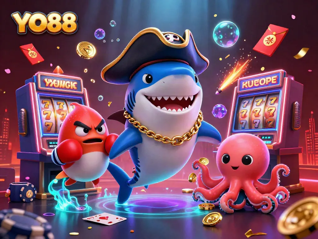 Win exciting games at YO88 with our vibrant casino-themed digital illustration.