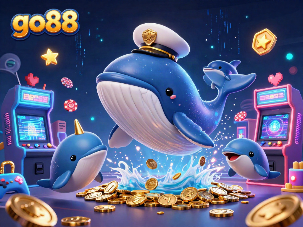 Experience the thrill of go88 with vibrant gaming elements and playful characters in a dynamic casino illustration.