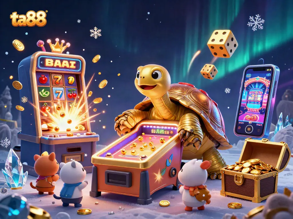 Experience the thrill at ta88 with a colossal golden tortoise and exciting casino elements!