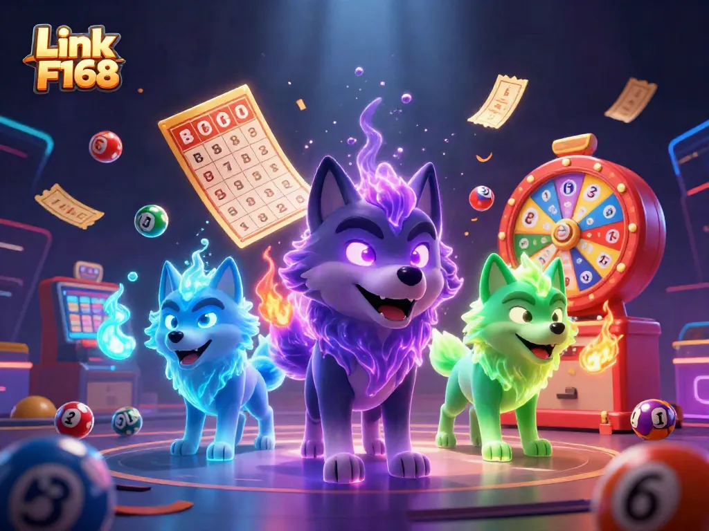 Experience the thrill of gaming with Link F168's dynamic casino elements in a vibrant 3D illustration.
