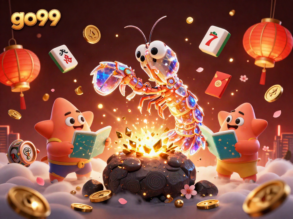 Play exciting games on go99, with vibrant animated casino elements floating amid a cosmic backdrop.