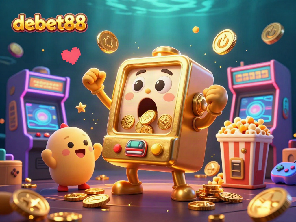 Experience thrilling victories at debet88 with vibrant slot machines celebrating as coins shower down!