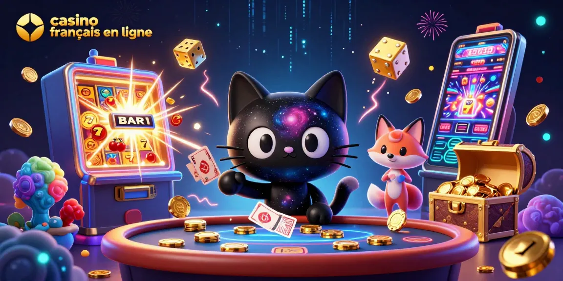 Jouez dans un cadre captivant et dynamique dans le casino français en ligne avec un chat noir et un renard nébuleux.