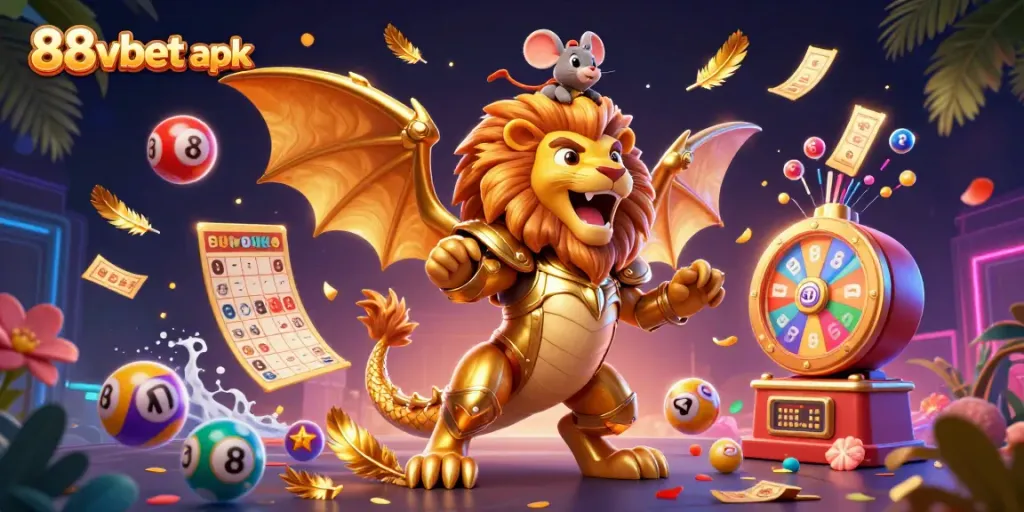 Experience 88vbet apk in an ultra-detailed 3D illustration featuring fantastical elements and dynamic casino themes.