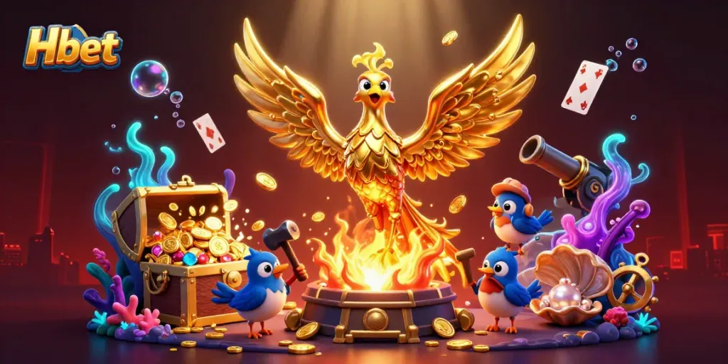 Experience vibrant casino action with Hbet featuring a molten phoenix and treasures.