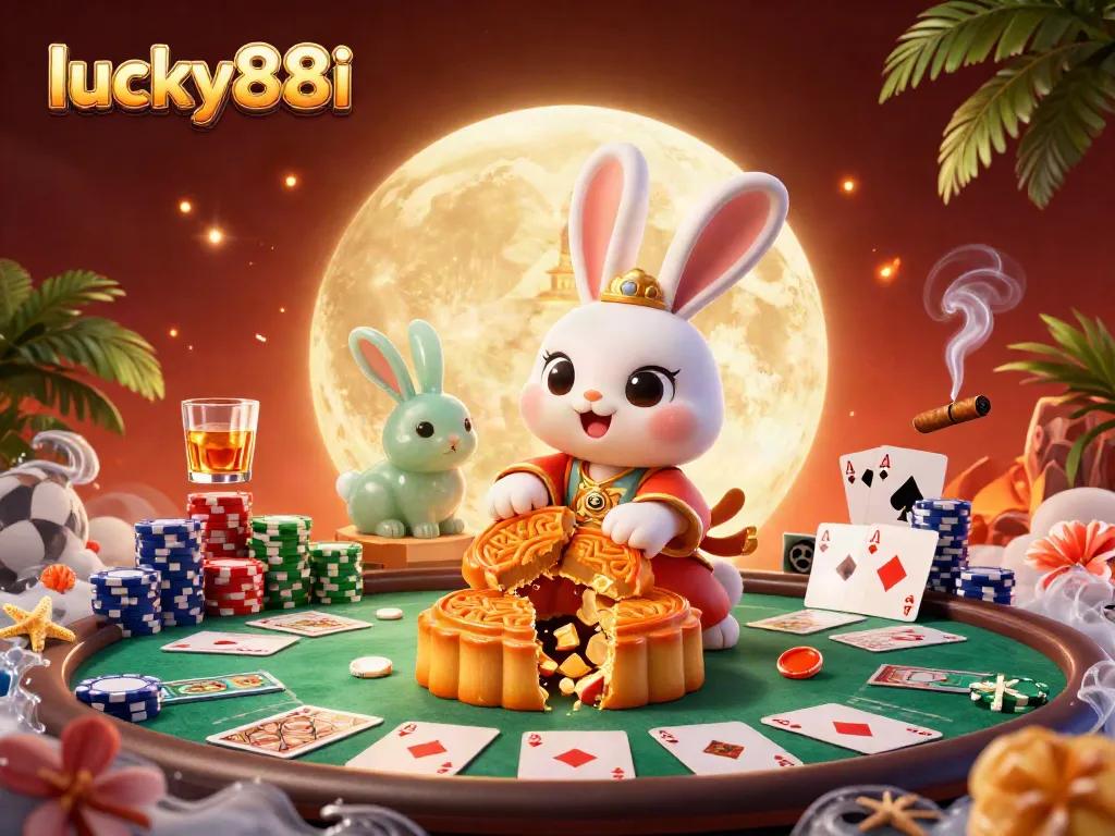 Engage in thrilling gameplay at lucky88i with dynamic poker and moon-themed elements illustrated in a rich 3D art style.