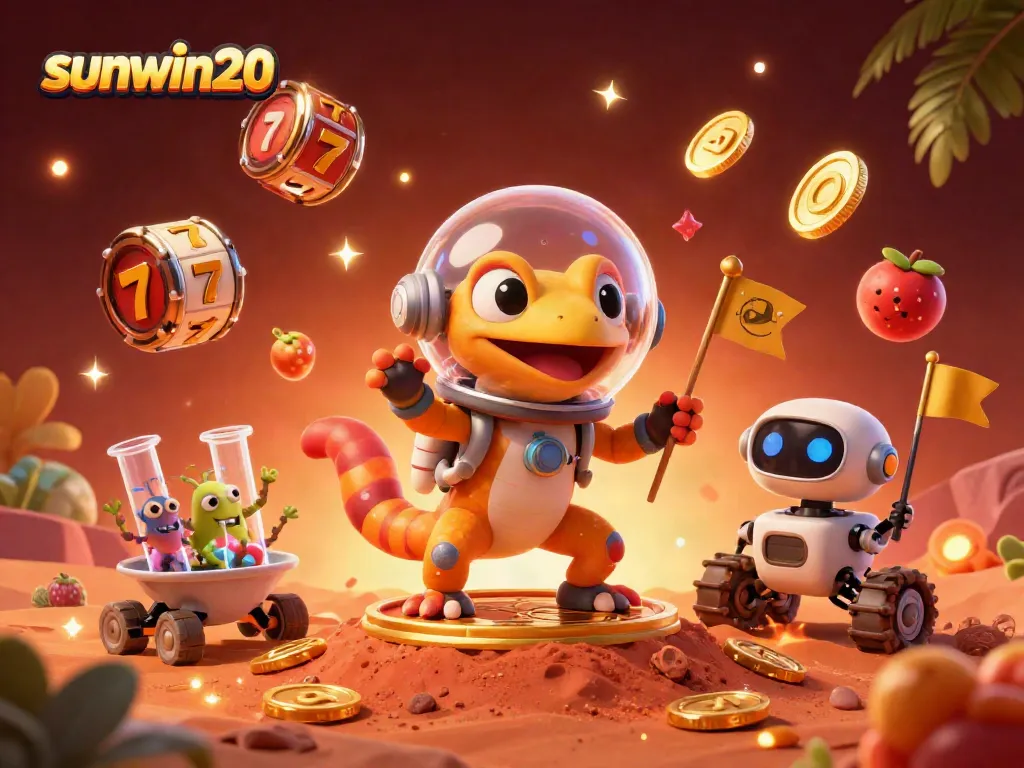 Experience sunwin20 excitement in a vibrant 3D casino scene, showcasing slots and jackpots.