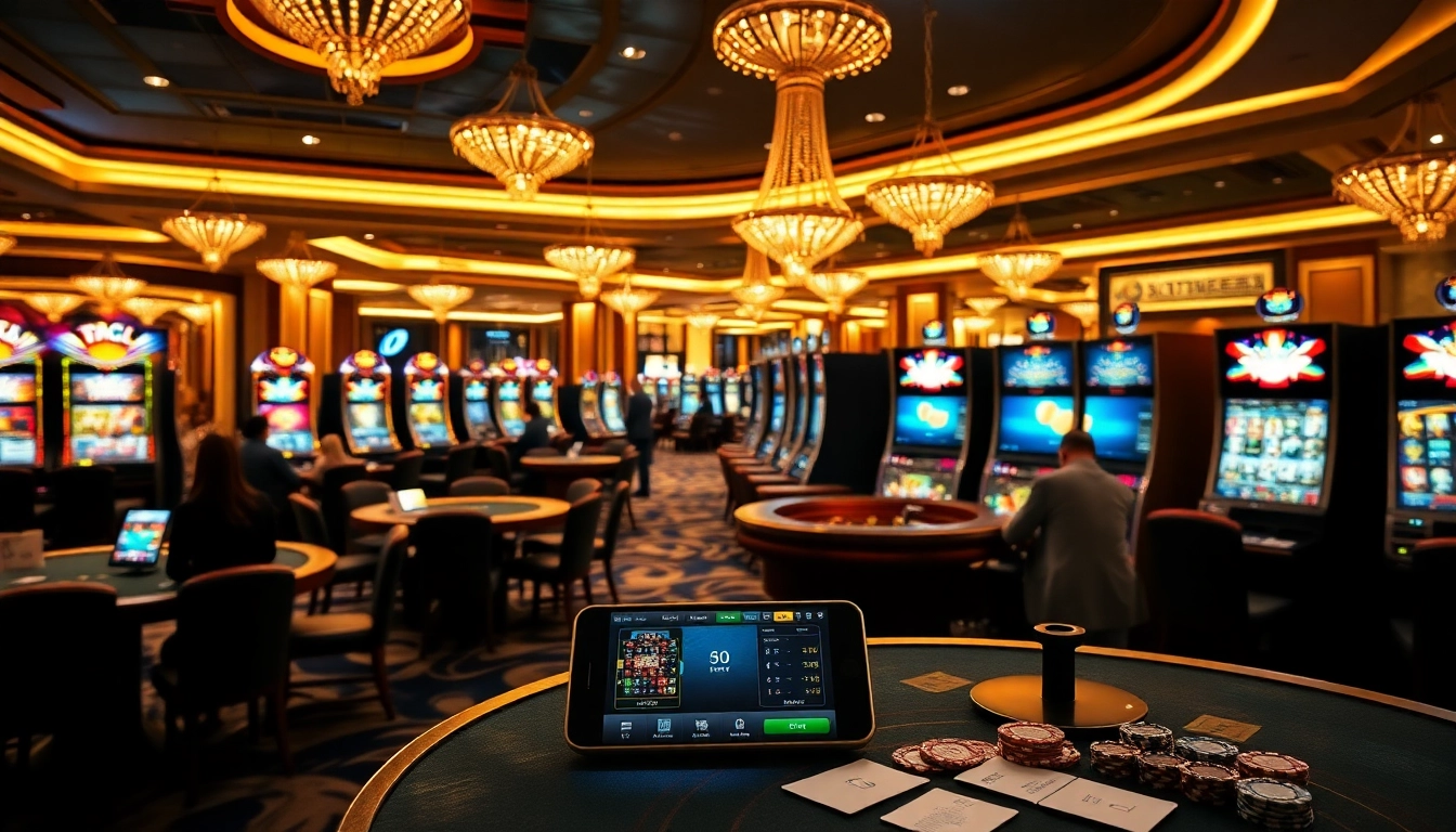 Experience the thrilling atmosphere of 166bet with elegant casino tables, vibrant slot machines, and online gambling interfaces.