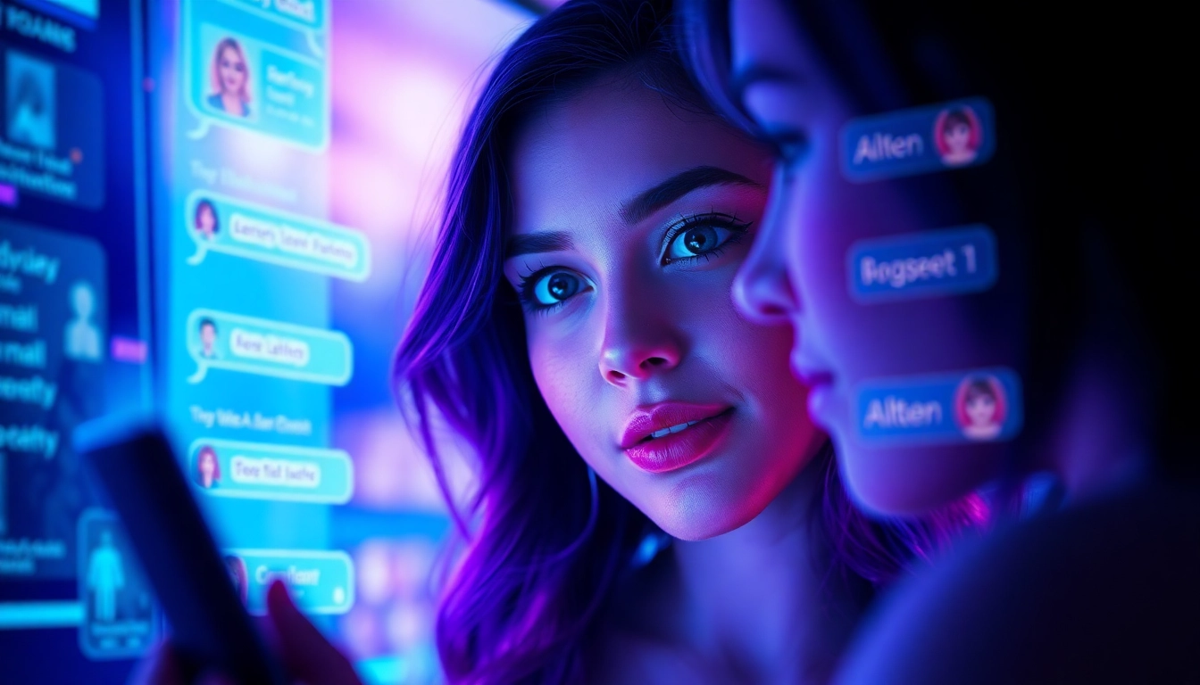 Engaging AI chat porn interaction with a virtual character in a vibrant digital setting.