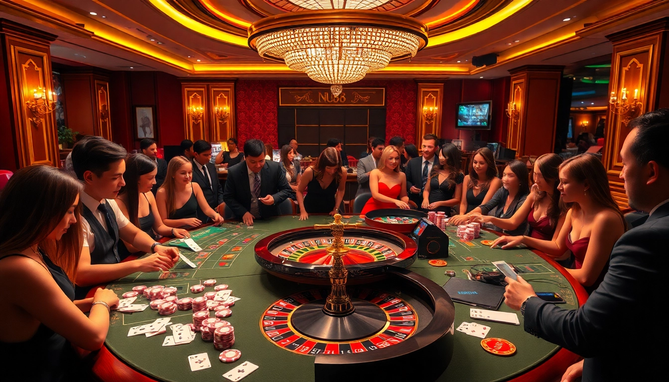 Players enjoying a thrilling game at NEW88's luxurious casino table.