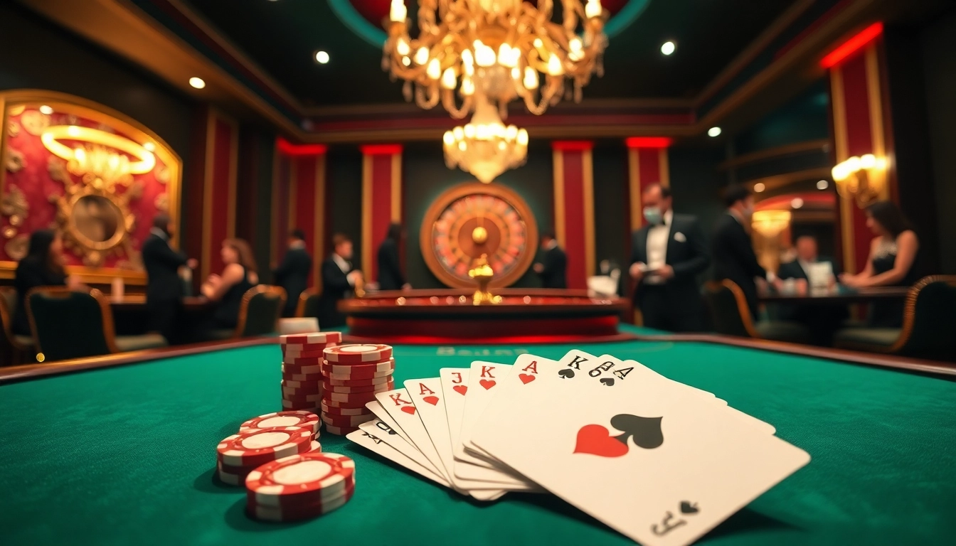 Engaging scene of an elegant poker game at tr88bet, featuring polished chips and vibrant cards.
