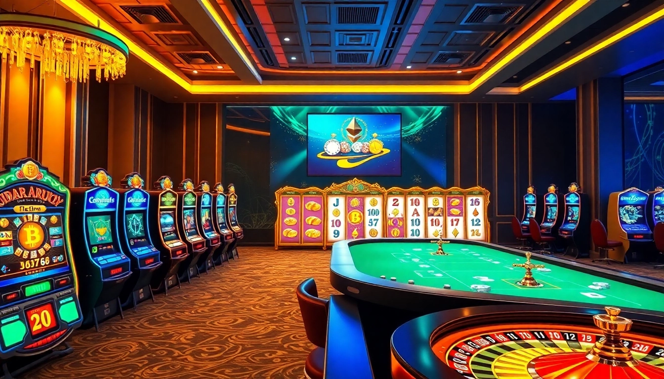 Experience the thrill of casino crypto en ligne with vibrant digital gaming tables and slot machines.