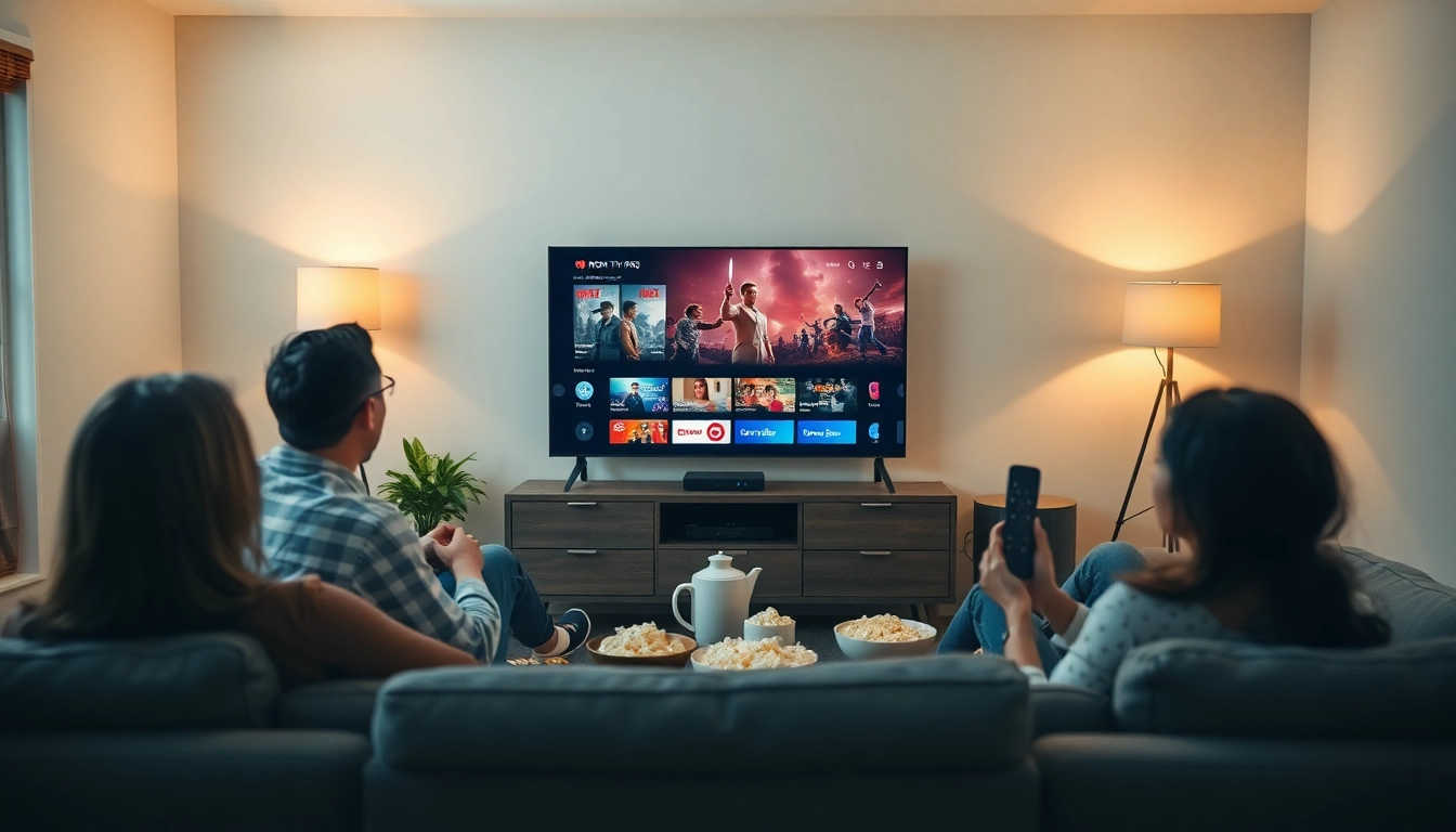 Iron TV Pro streaming on a modern Smart TV, showcasing family movie night in a cozy living room.