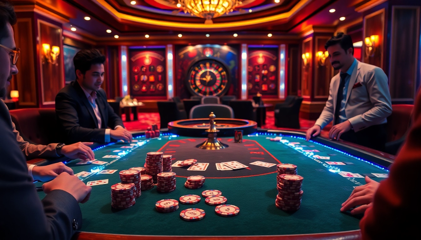 Engaging poker scene at https://lc88m.com/ with colorful chips and eager players.