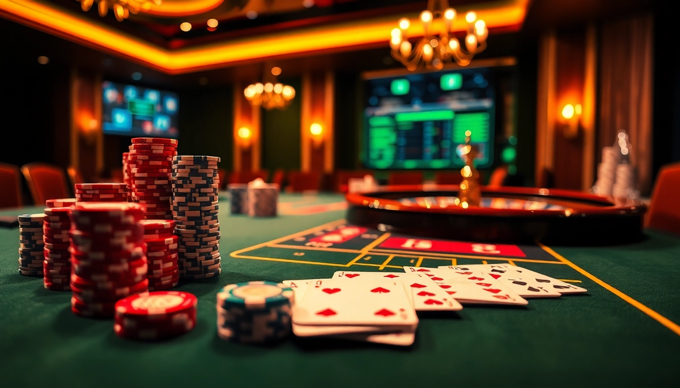 Experience the thrill of casino live en ligne français with a vibrant table full of chips and cards.