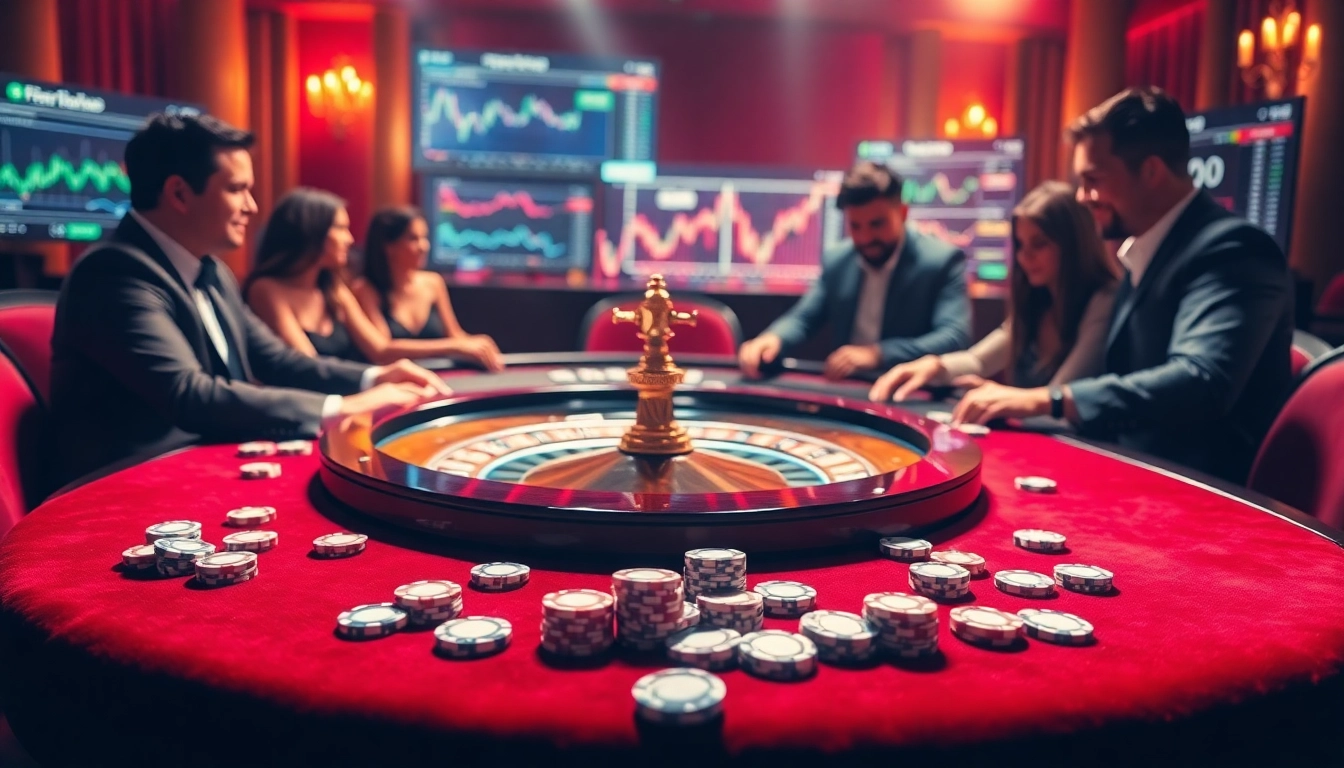 Enthusiastic players enjoying a luxurious casino experience with winnings reflecting https://123b.forex/ trading patterns.