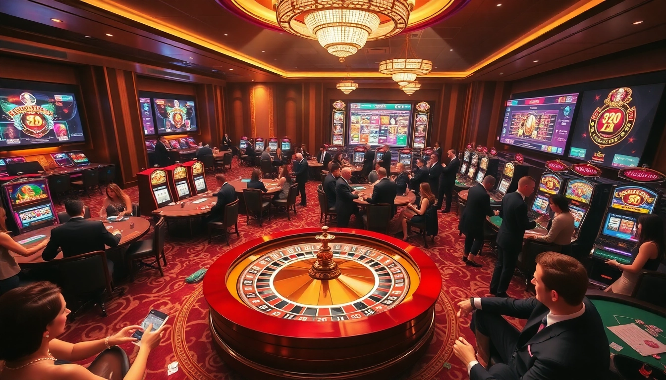 Experience the thrill of GAVIP999 with a luxurious casino scene depicting vibrant gaming action.