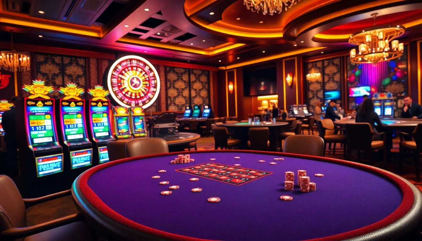 Players enjoying a game at rr88com's luxurious casino, complete with roulette and vibrant slots.