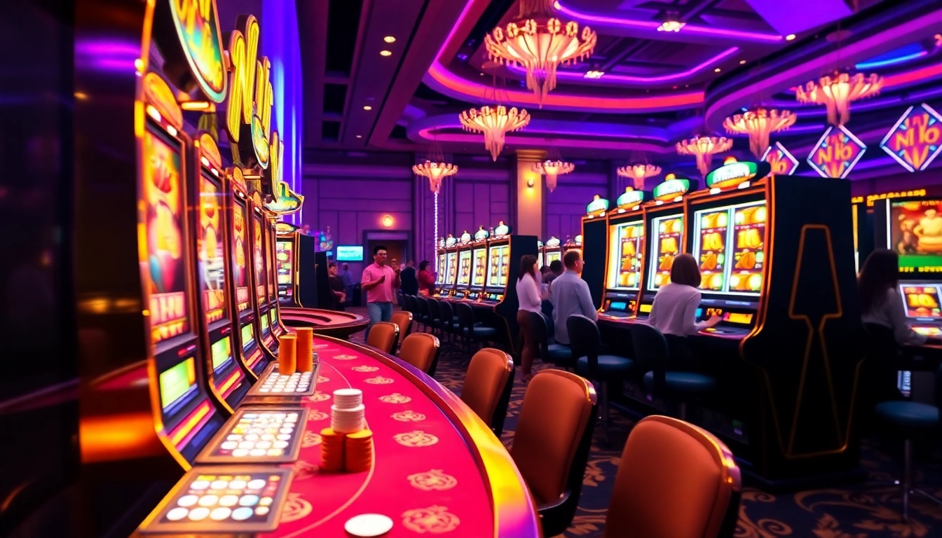 Exciting nổ hũ slot machine surrounded by cheering players and luxurious casino elements.