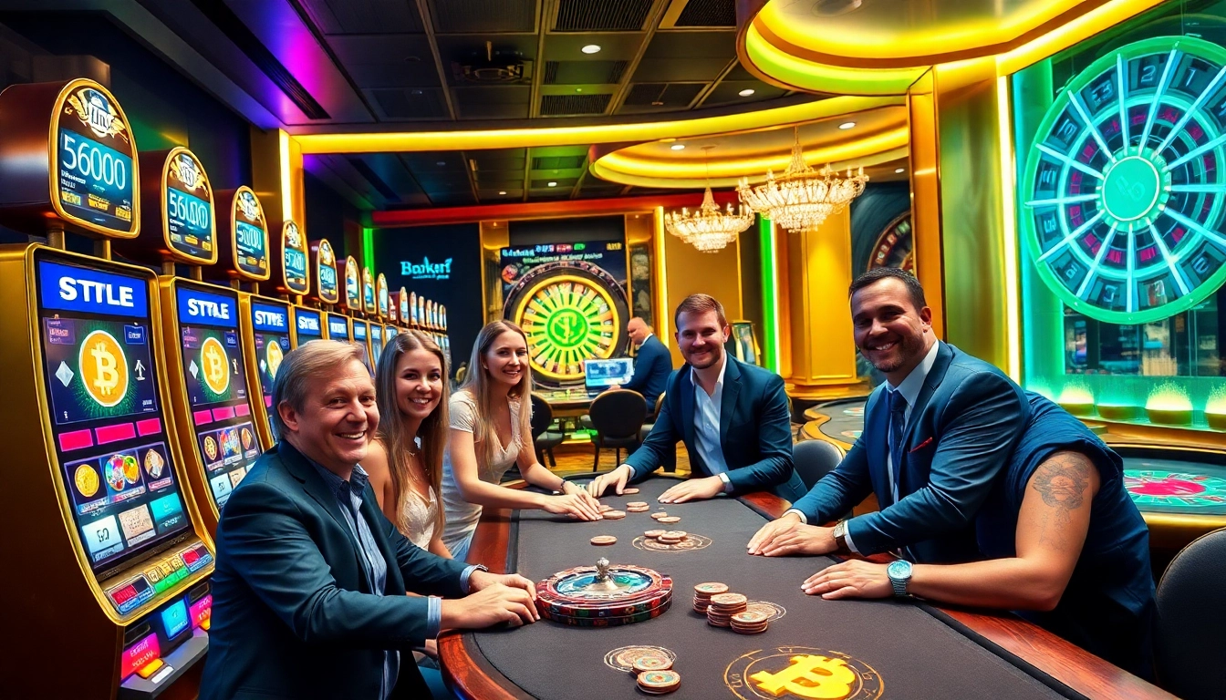 Experience the thrill of casino crypto gaming with vibrant machines and eager players.