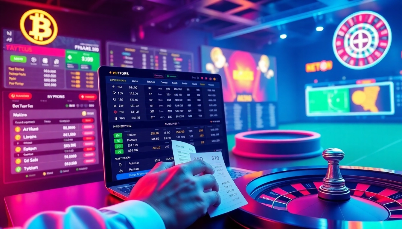 Dynamic site de pari en ligne scene showcasing sports betting with cryptocurrency options.