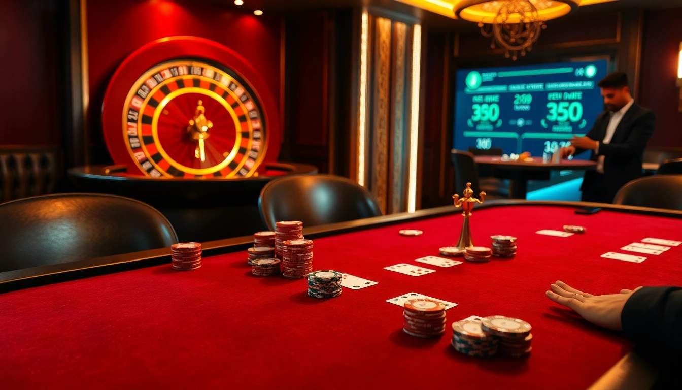 Experience the thrill of casino crypto with a vibrant poker setup featuring luxurious decor and engaging players.