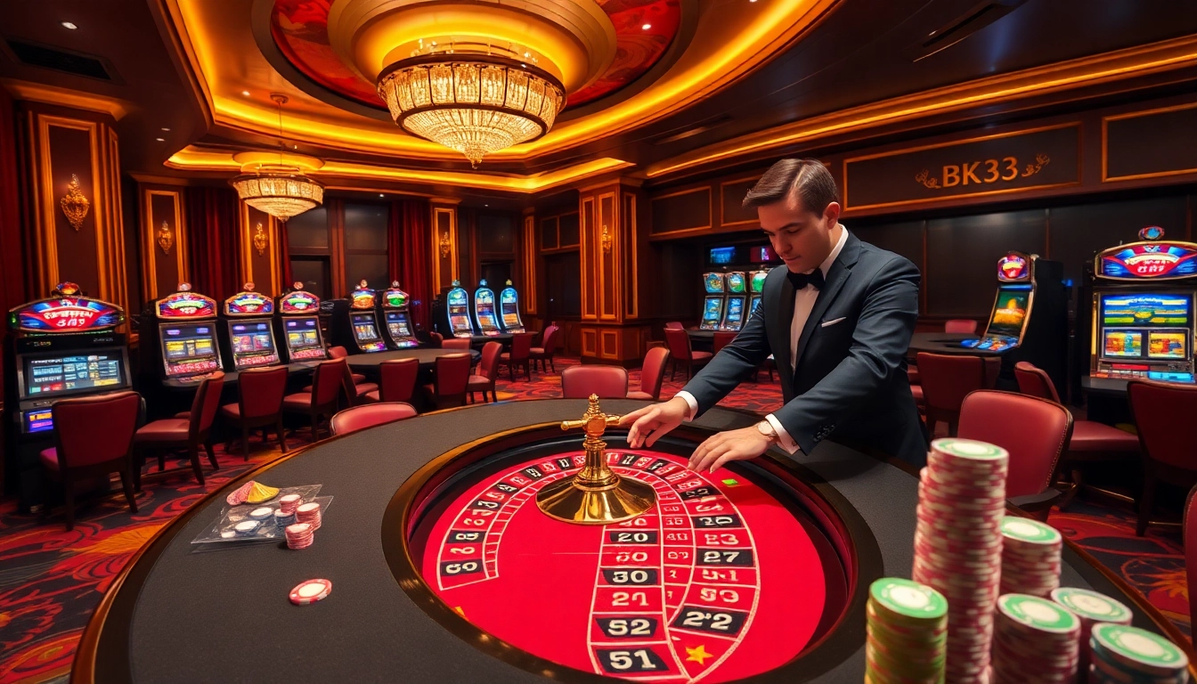 Players celebrating a win at the Bk33 club with vibrant casino elements.