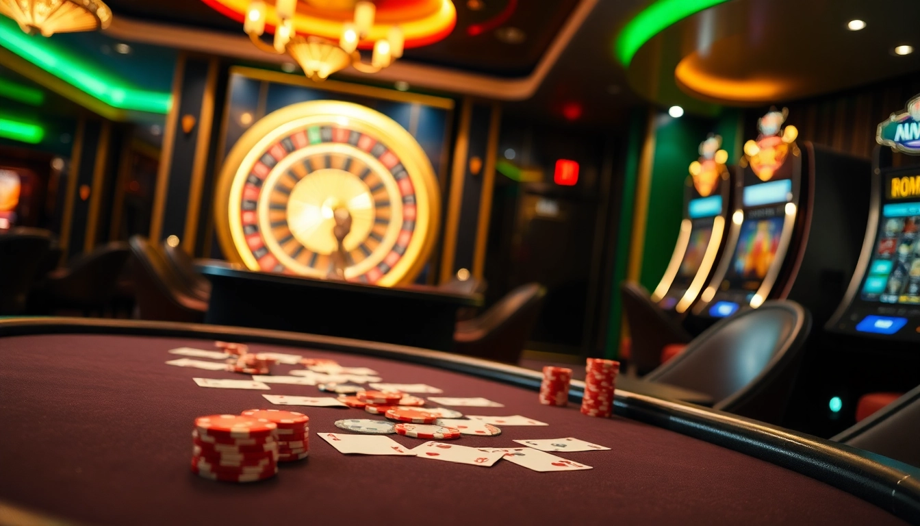 Experience high-stakes gambling at HM88 with vibrant poker tables, roulette wheels, and exciting casino elements.