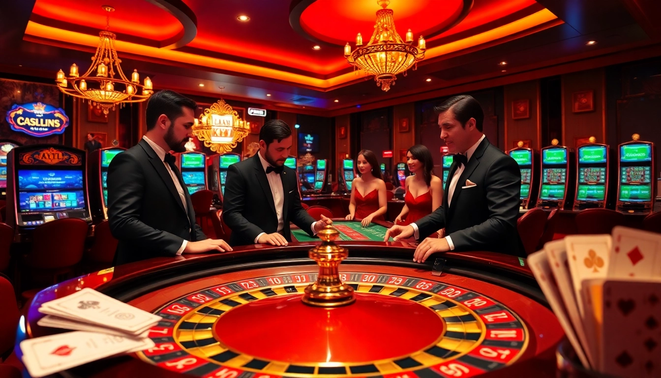 Casino français sans KYC players enjoying a thrilling game at a luxurious roulette table.
