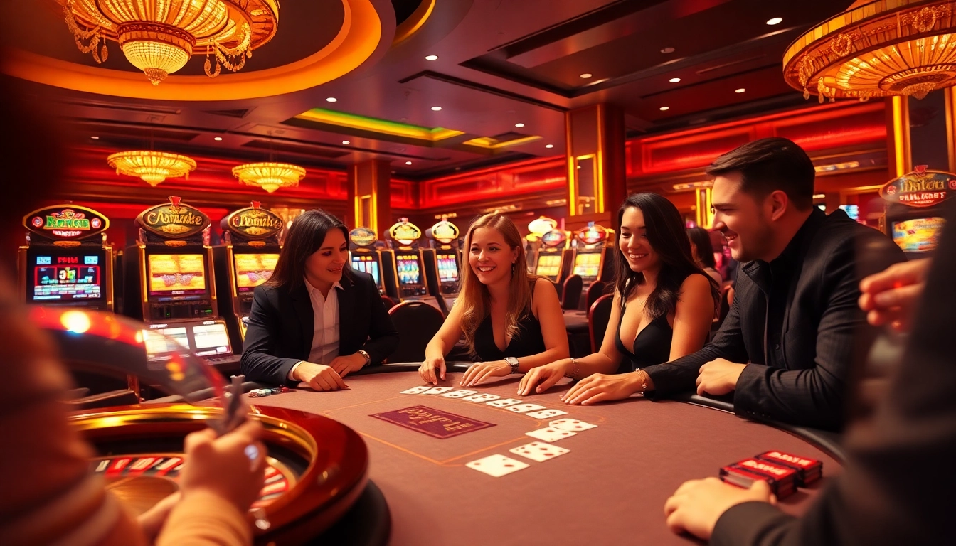 Players enjoying a high-stakes game at 23win's luxurious casino tables.