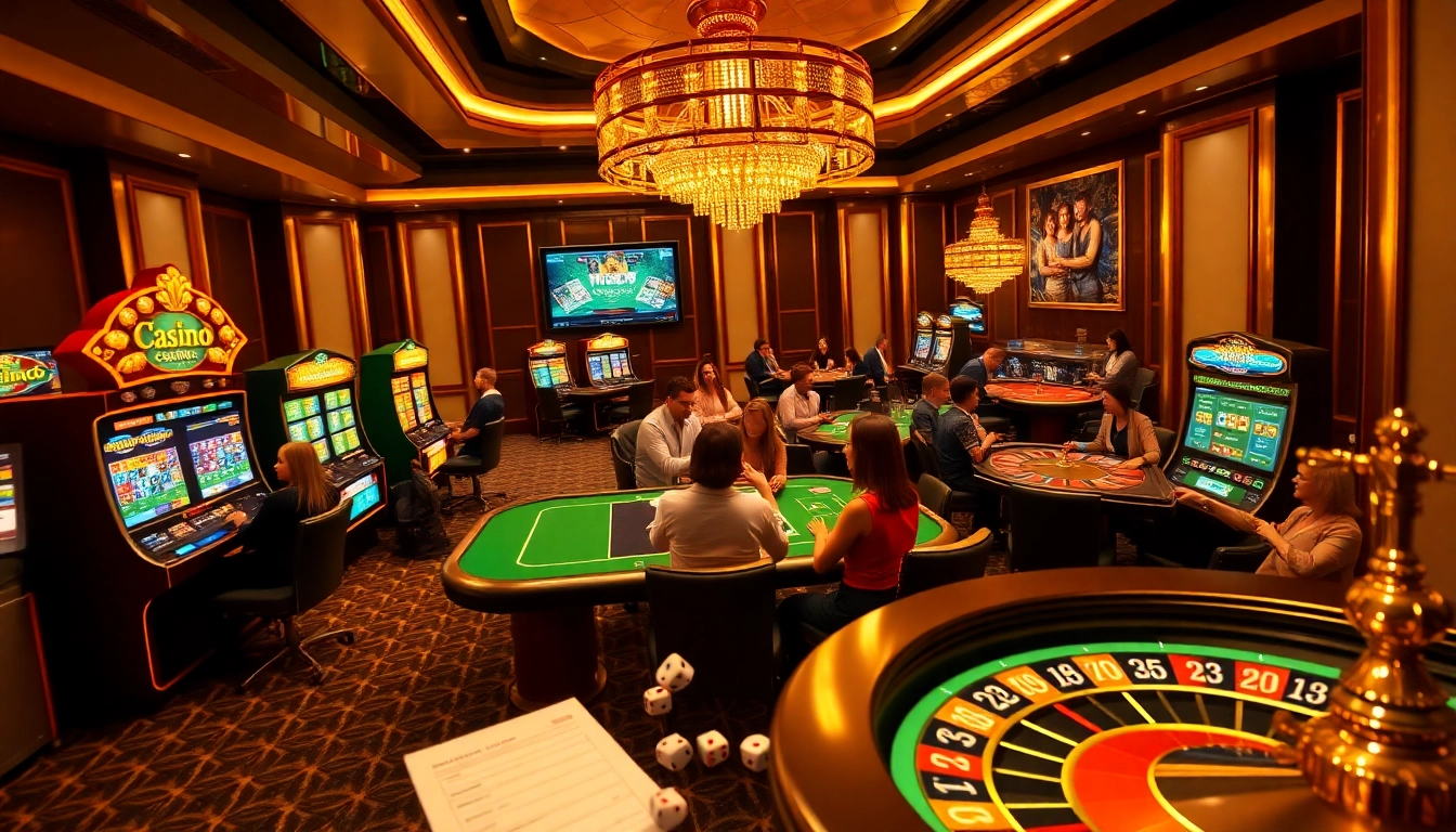 Exciting scene of nouveaux casino en ligne with players enjoying vibrant slot machines and poker tables.