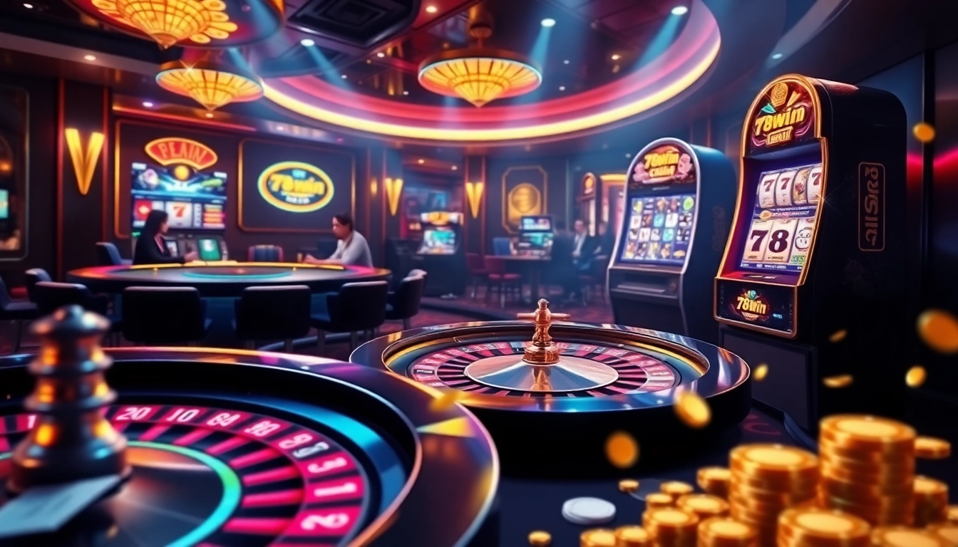 Experience the thrill of 78Win with vibrant casino gameplay at a luxurious table.