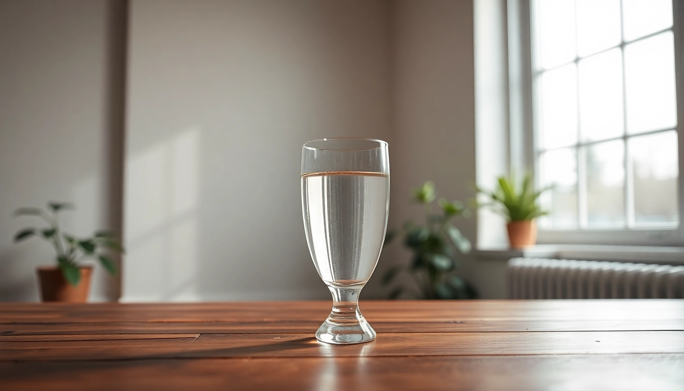 Illustrer le concept de Sobriété avec une image d'un verre d'eau clair dans une pièce paisible.