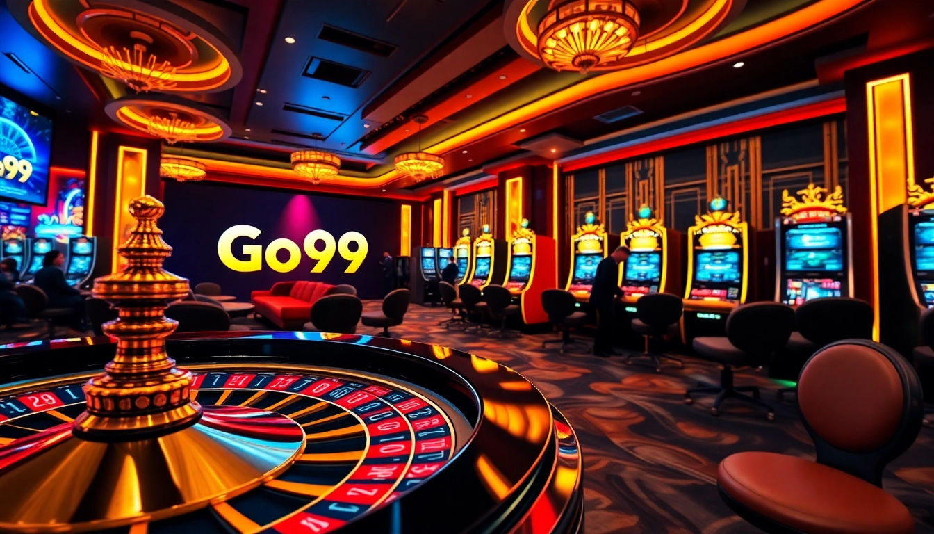 Engaging players experience thrilling games at Go99 casino with vibrant roulette and slot machines.