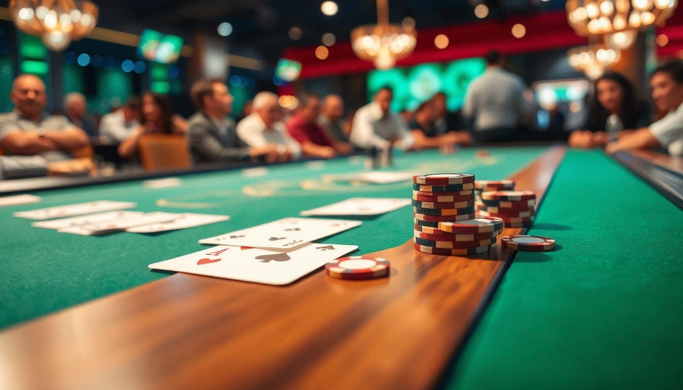 Jouez au poker en ligne sur une table de jeu moderne avec des jetons et des cartes. related image