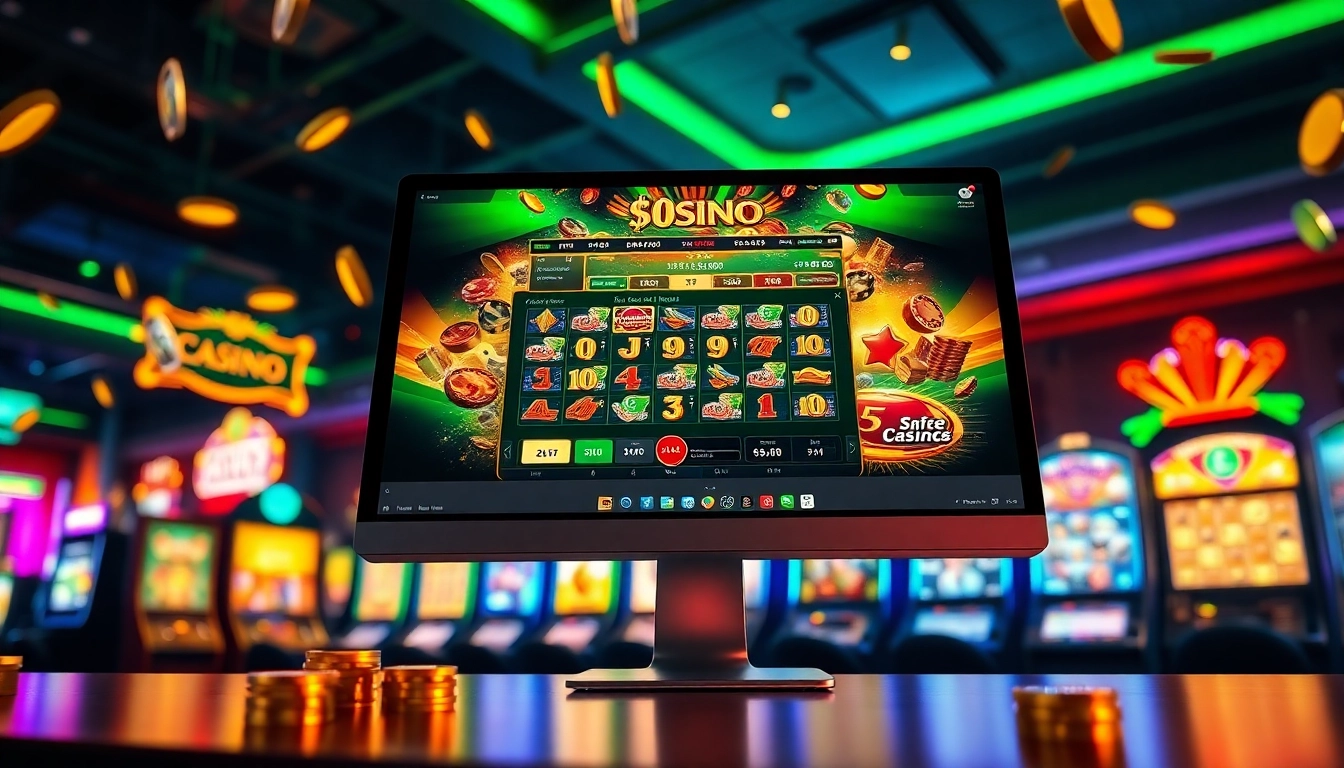 casino en ligne retrait immédiat sur un écran d'ordinateur avec des machines à sous colorées et des jeux de cartes related image