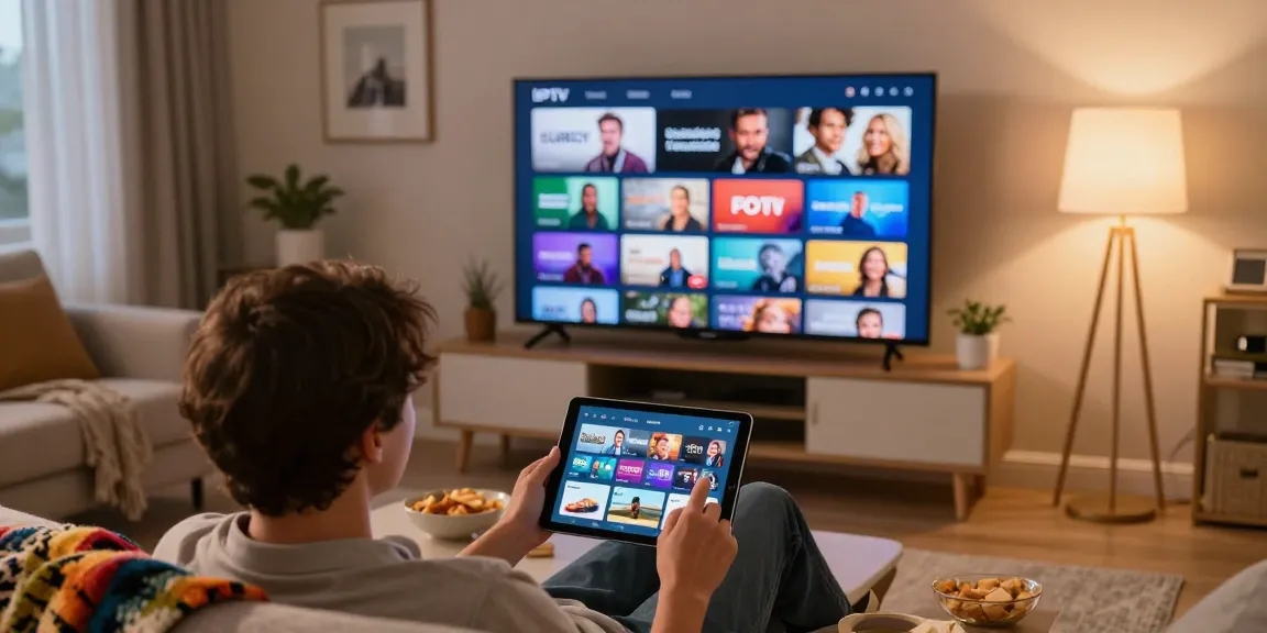 Profitez de l'abonnement IPTV dans un salon moderne avec une large sélection de chaînes.