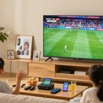 Family enjoying IRON TV with HD and 4K quality in cozy living room