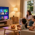 Profitez de l'application atlas pro ontv en famille devant la télévision, ambiance chaleureuse et conviviale.