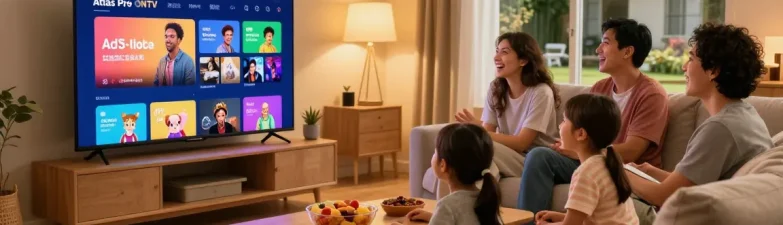 Profitez de l'application atlas pro ontv en famille devant la télévision, ambiance chaleureuse et conviviale.