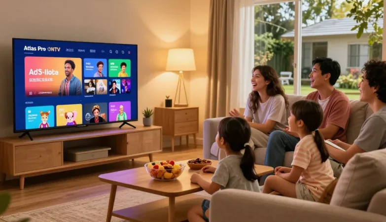 Profitez de l'application atlas pro ontv en famille devant la télévision, ambiance chaleureuse et conviviale.